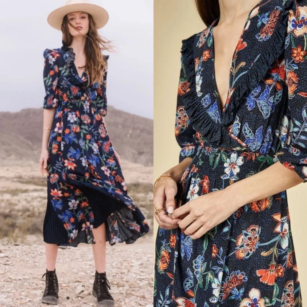 HUNTER BELL Florence Dress in Black Multicolor Floral Maxi Dress - Picture 2 of 6
